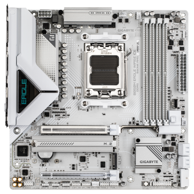 Gigabyte B850M EAGLE WF6E ICE | Processor family AMD | Processor socket AM5 | DDR5 | Supported hard disk drive interfaces SATA, M.2 | Number of SATA connectors 4