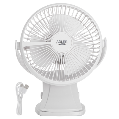 Adler Rechargeable Clip-on Desk Fan | AD 7342 | Table Fan | White | Diameter 15.5 cm | Number of speeds 3 | Oscillation | 5 W