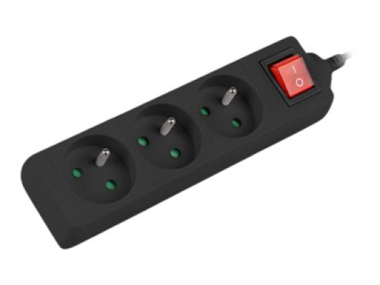 Lanberg Cable Power Strip, 3X French Outlets with Switch, Quality-Grade Copper, 1.5 m | PS1-03E-0150-BK