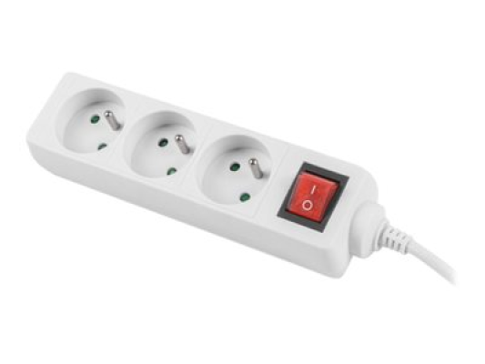 Lanberg Cable Power Strip 3M 3X French Outlets with Switch, Quality-Grade Copper | PS1-03E-0300-W