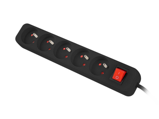 Lanberg Cable Power Strip 3M 5X French Outlets with Switch, Quality-Grade Copper | PS1-05E-0300-BK