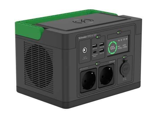 Schneider Electric Schneider OffGrid Portable Power Station 330, 230V, 332Wh Lithium-ion, LCD, 2 CEE 7 / 3 Schuko outlets, Sinewave, 3 USB-A, 1 USB-C, Wireless Charger | PPS330-GR