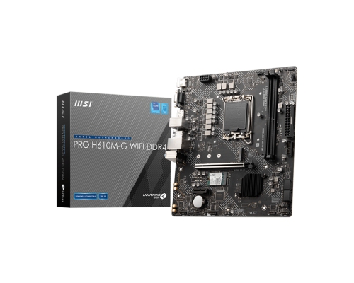 MSI PRO H610M-G WIFI DDR4 | Processor family Intel | Processor socket LGA1700 | DDR4 | Supported hard disk drive interfaces SATA, M.2 | Number of SATA connectors 4