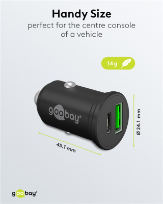 Goobay Dual-USB Car Fast Charger USB-C PD (Power Delivery), 45 W | 61739