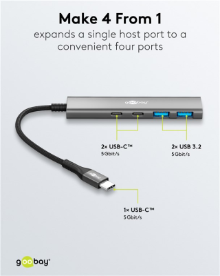 Goobay Slim 4-Port USB Hub, USB-C to USB-C / USB-A, 5 Gbit / s | 76563