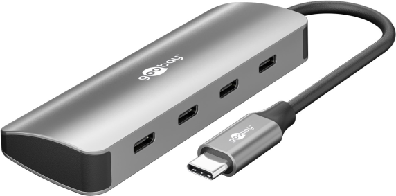 Goobay Slim 4-Port USB-Hub, USB-C auf USB-C, 10 Gbit / s, Grey | 76565