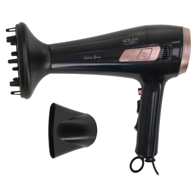 Adler Hair dryer with retractable power cord | AD 2283 | 2400 W | Number of temperature settings 3 | Diffuser nozzle | Black / Golden Rose