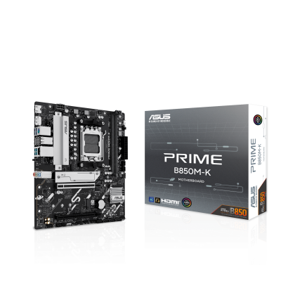Asus PRIME B850M-K | Processor family AMD | Processor socket AM5 | DDR5 | Supported hard disk drive interfaces SATA, M.2 | Number of SATA connectors 4