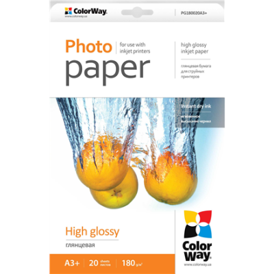 ColorWay Photo Paper, 20 sheets | 180 g / m² | A3+ | High Glossy