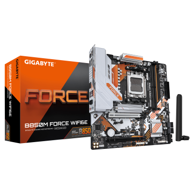 Gigabyte B850M FORCE WIFI6E (rev. 1.0) | Processor family AMD | Processor socket AM5 | DDR5 | Supported hard disk drive interfaces SATA, M.2 | Number of SATA connectors 4