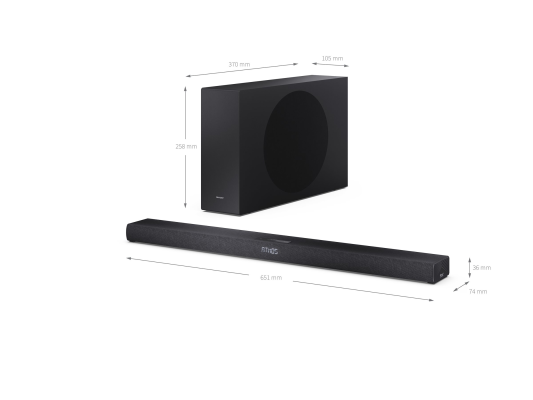 Sharp 2.1ch Ultra-slim Dolby Atmos / DTS Virtual: X Soundbar with Wireless Subwoofer | HT-SBW320 | 360 W | Bluetooth | Black | Wireless connection