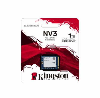 Kingston SSD | NV3 | 1000 GB | SSD form factor M.2 2230 | Solid-state drive interface PCIe 4.0 x4 NVMe | Read speed 6000 MB / s | Write speed 4000 MB / s