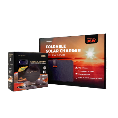 Deeper CHIRP+3 sonar +36W foldable solar charger power bundle