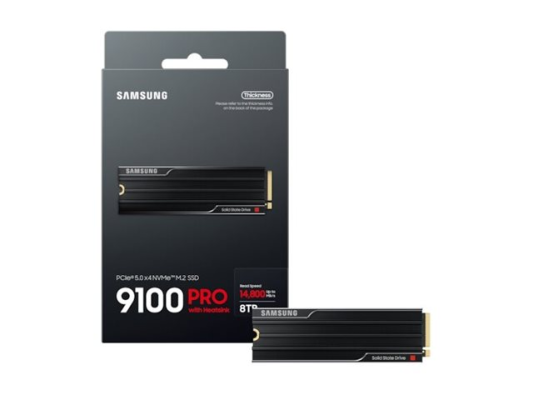 Samsung SSD | 9100 PRO With Heatsink | 8000 GB | SSD form factor M.2 2280 | Solid-state drive interface PCIe 5.0 x4, NVMe 2.0 | Read speed 14800 MB / s | Write speed 13400 MB / s
