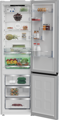 BEKO Refrigerator | B5RCNA416HXB | Energy efficiency class C | Free standing | Combi | Height 203.5 cm | No Frost system | Fridge net capacity 297 L | Freezer net capacity 118 L | Display | 35 dB | Stainless steel