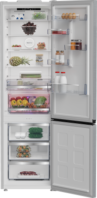 BEKO Refrigerator | B5RCNA416HXB | Energy efficiency class C | Free standing | Combi | Height 203.5 cm | No Frost system | Fridge net capacity 297 L | Freezer net capacity 118 L | Display | 35 dB | Stainless steel