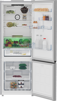BEKO Refrigerator | B3RCNE564HXB | Energy efficiency class E | Free standing | Combi | Height 192 cm | No Frost system | Fridge net capacity 340 L | Freezer net capacity 150 L | Display | 39 dB | Stainless steel