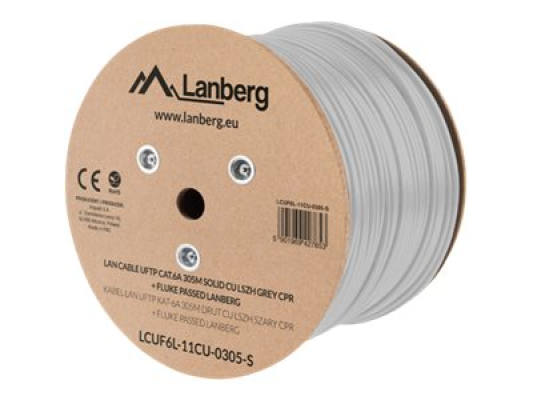 Lanberg | LAN Cable CAT.6A UFTP 305M Solid CU LSZH Grey CPR + Fluke Passed | LCUF6L-11CU-0305-S