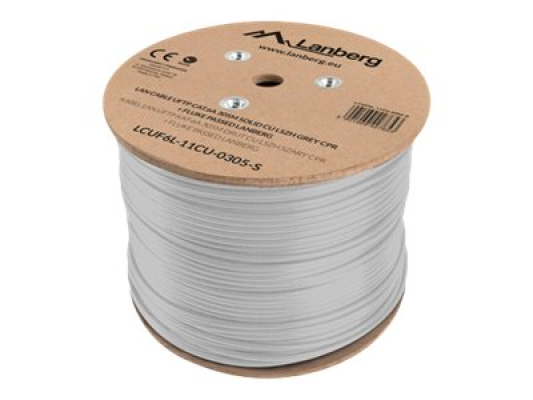 Lanberg | LAN Cable CAT.6A UFTP 305M Solid CU LSZH Grey CPR + Fluke Passed | LCUF6L-11CU-0305-S