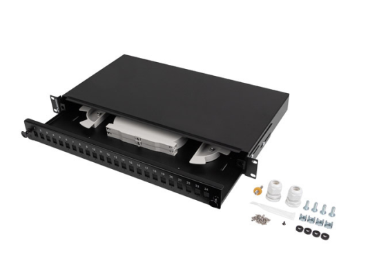 Lanberg Rackmount 19" 1U Fiber Patch panel 24xSC Simplex / 24XLC Duplex Black with Accessories | FOP1-24SS-LDB