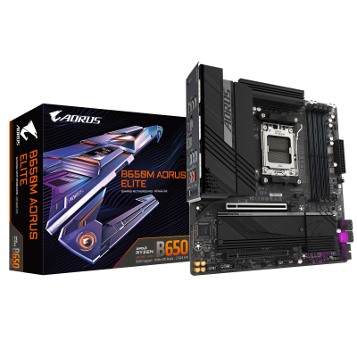 Gigabyte B650M AORUS ELITE (rev. 1.3) | Processor family AMD | Processor socket AM5 | DDR5 | Supported hard disk drive interfaces SATA, M.2 | Number of SATA connectors 4