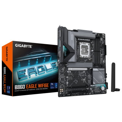 Gigabyte B860 EAGLE WIFI6E | Processor family Intel | Processor socket LGA1851 | DDR5 | Supported hard disk drive interfaces SATA, M.2 | Number of SATA connectors 4