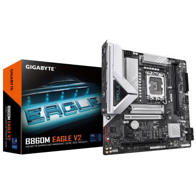 Gigabyte B860M EAGLE V2 | Processor family Intel | Processor socket LGA1851 | DDR5 | Supported hard disk drive interfaces SATA, M.2 | Number of SATA connectors 4