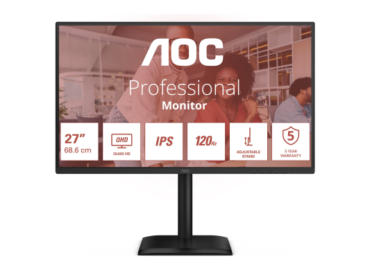 AOC | Q27E4U | 27 " | IPS | QHD | 16:9 | 120 Hz | 4 ms | 2560 x 1440 pixels | 350 cd / m² | HDMI ports quantity 1