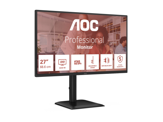 AOC | Q27E4U | 27 " | IPS | QHD | 16:9 | 120 Hz | 4 ms | 2560 x 1440 pixels | 350 cd / m² | HDMI ports quantity 1