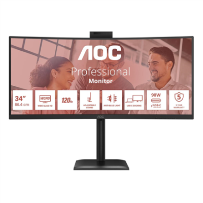 AOC | CU34E4CW | 34 " | VA | UWQHD | 120 Hz | 4 ms | 3440 x 1440 pixels | 350 cd / m² | HDMI ports quantity 2 | Black