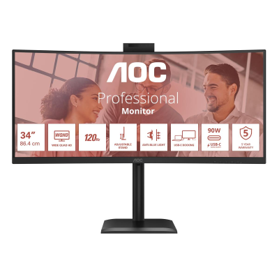 AOC | CU34E4CW | 34 " | VA | UWQHD | 120 Hz | 4 ms | 3440 x 1440 pixels | 350 cd / m² | HDMI ports quantity 2 | Black