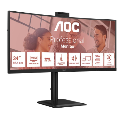 AOC | CU34E4CW | 34 " | VA | UWQHD | 120 Hz | 4 ms | 3440 x 1440 pixels | 350 cd / m² | HDMI ports quantity 2 | Black