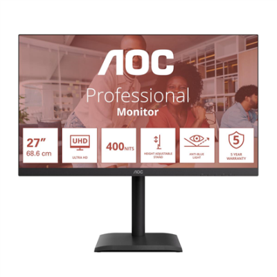 AOC | U27E4CV | 27 " | IPS | UHD | 16:9 | 60 Hz | 4 ms | 3840 x 2160 pixels | 400 cd / m² | HDMI ports quantity 2 | Black