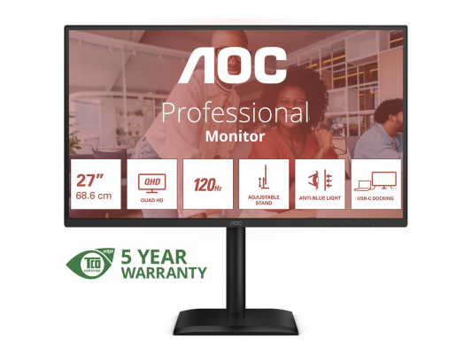 AOC | Q27E4CV | 27 " | IPS | QHD | 16:9 | 120 Hz | 4 ms | 2560 x 1440 pixels | 350 cd / m² | HDMI ports quantity 1 | Black