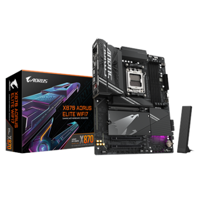 Gigabyte X870 AORUS ELITE WIFI7 | Processor family AMD | Processor socket AM5 | DDR5 | Supported hard disk drive interfaces SATA, M.2 | Number of SATA connectors 4