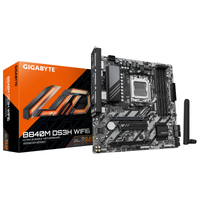 Gigabyte B840M DS3H WIFI6 (rev. 1.1) | Processor family AMD | Processor socket AM5 | DDR5 | Supported hard disk drive interfaces SATA, M.2 | Number of SATA connectors 4