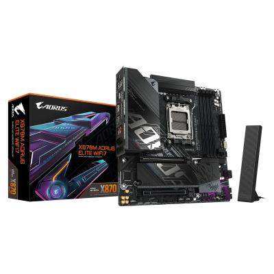 Gigabyte X870M AORUS ELITE WIFI7 | Processor family AMD | Processor socket AM5 | DDR5 | Supported hard disk drive interfaces SATA, M.2 | Number of SATA connectors 2