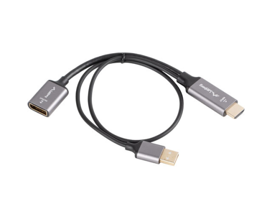 Lanberg HDMI (M) to Displayport (F) Adapter 4K on cable 20cm, Silver | AD-HD-DP-02
