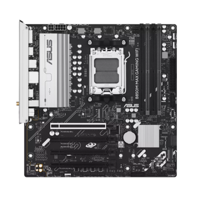 Asus B850M MAX GAMING WIFI | Processor family AMD | Processor socket AM5 | DDR5 | Supported hard disk drive interfaces SATA, M.2 | Number of SATA connectors 4
