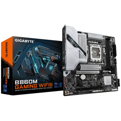 Gigabyte B860M GAMING WIFI6 | Processor family Intel | Processor socket LGA1851 | DDR5 | Supported hard disk drive interfaces M.2, SATA | Number of SATA connectors 4