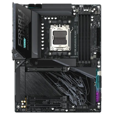 Gigabyte X870E A ELITE X | Processor family AMD | Processor socket AM5 | DDR5 | Supported hard disk drive interfaces SATA, M.2 | Number of SATA connectors 4