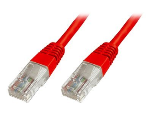 CAT 5e U-UTP | Patch cord | PVC AWG 26 / 7 | Boots with kink protection, strain relief and latch protection | Red | 0.5 m | Modular RJ45 (8 / 8) plug