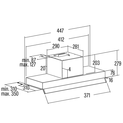 CATA Hood | ARMONIA 45 X | Canopy | Energy efficiency class C | Width 44.8 cm | 645 m³ / h | Mechanical | LED | Inox