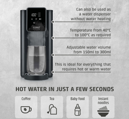 Caso Turbo Hot Water Dispenser | HW 616 | Water Dispenser | 2600 W | 2.5 L | Plastic / Stainless Steel | Black / Stainless Steel