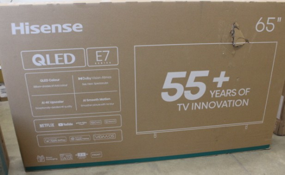 РАСПРОДАЖА. Hisense UHD QLED Смарт ТВ  |  65E7Q  |  65"  |  Смарт ТВ  |  VIDAA OS  |  UHD  |  Черный  |  УПАКОВКА С ПОВРЕЖДЕНИЯМИ