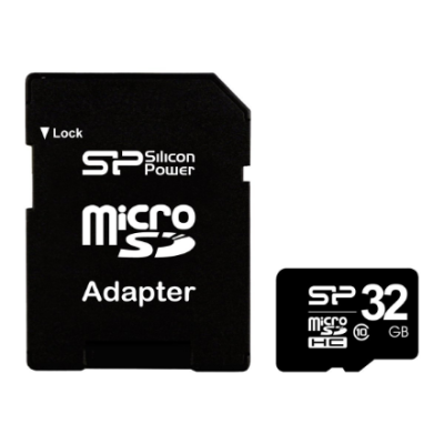 Silicon Power  |  32 GB  |  MicroSDHC  |  Flash memory class 10  |  SD adapter