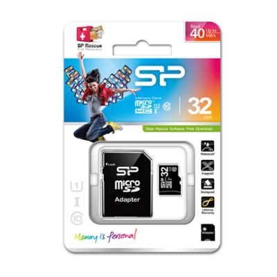 Silicon Power  |  32 GB  |  MicroSDHC  |  Flash memory class 10  |  SD adapter