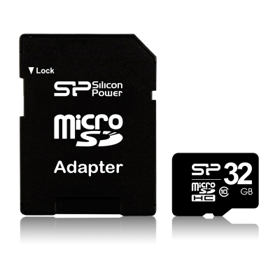 Silicon Power  |  32 GB  |  MicroSDHC  |  Flash memory class 10  |  SD adapter