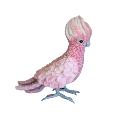Felted Wool Galah Cockatoo Sculpture, Handmade