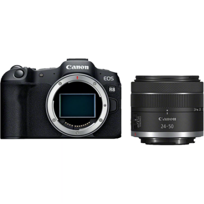 Canon  |  EOS R8 Body + RF 24-50mm F4.5-6.3 IS STM (AIP)  |  Megapixel 24.2 MP  |  Image stabilizer  |  ISO sensitivity (max) 102400  |  Display diagonal 3 "  |  Wi-Fi  |  Video recording  |  Automatic, manual  |  CMOS